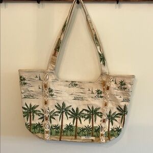 Tropical Canvas Tote with Palm Design